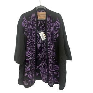 James Bryan black and purple Aztec print cardigan size medium